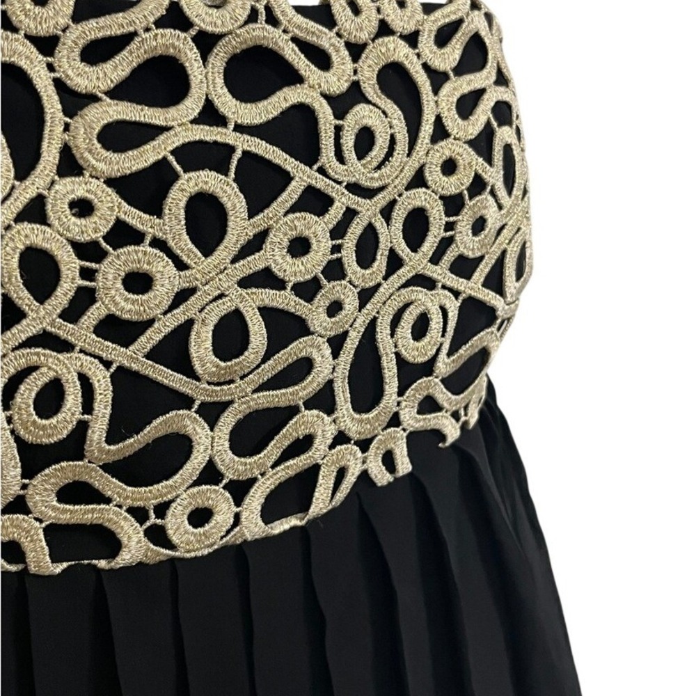 Lilly Pulitzer Strapless Dress Black‎ Gold Trim Pleated Silk  Size 2 - Picture 3 of 7